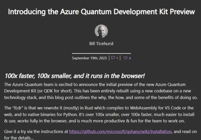 微软用 Rust 语言重写 Azure Quantum 开发工具，性能提升超100倍